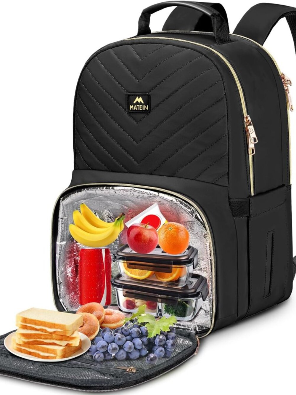 Work Backpack With Lunch Compartment, Insulated Quilted Lunch Backpack For Women